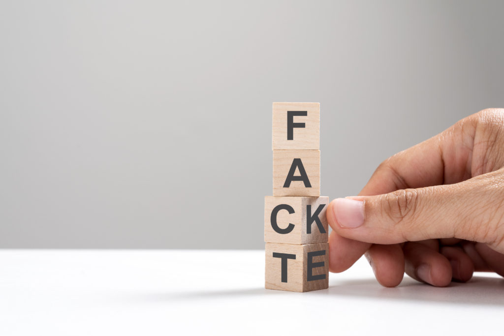 Building blocks that say fact and fake